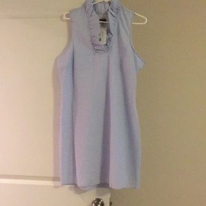 Blue and white seersucker dress